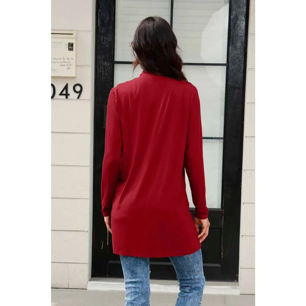 BASIC BAE 3X Deep Red Open Front Long Sleeve Cardigan Pockets NEW Plus - Picture 4 of 5